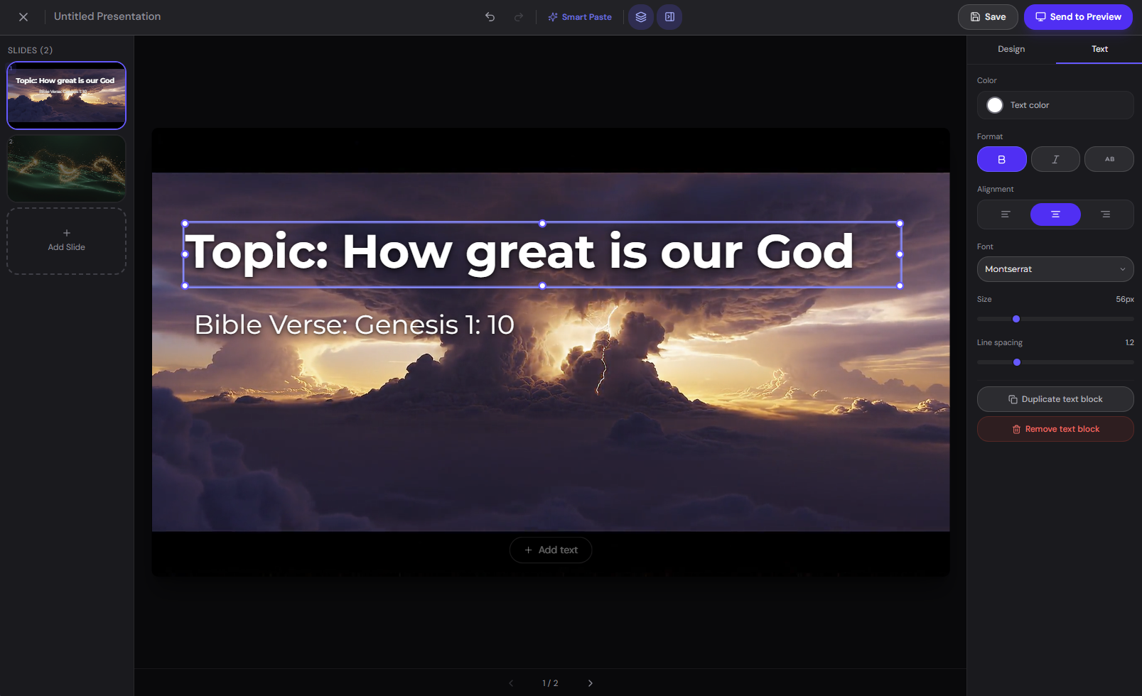 Free presentation software for churches with slide editor and media tools