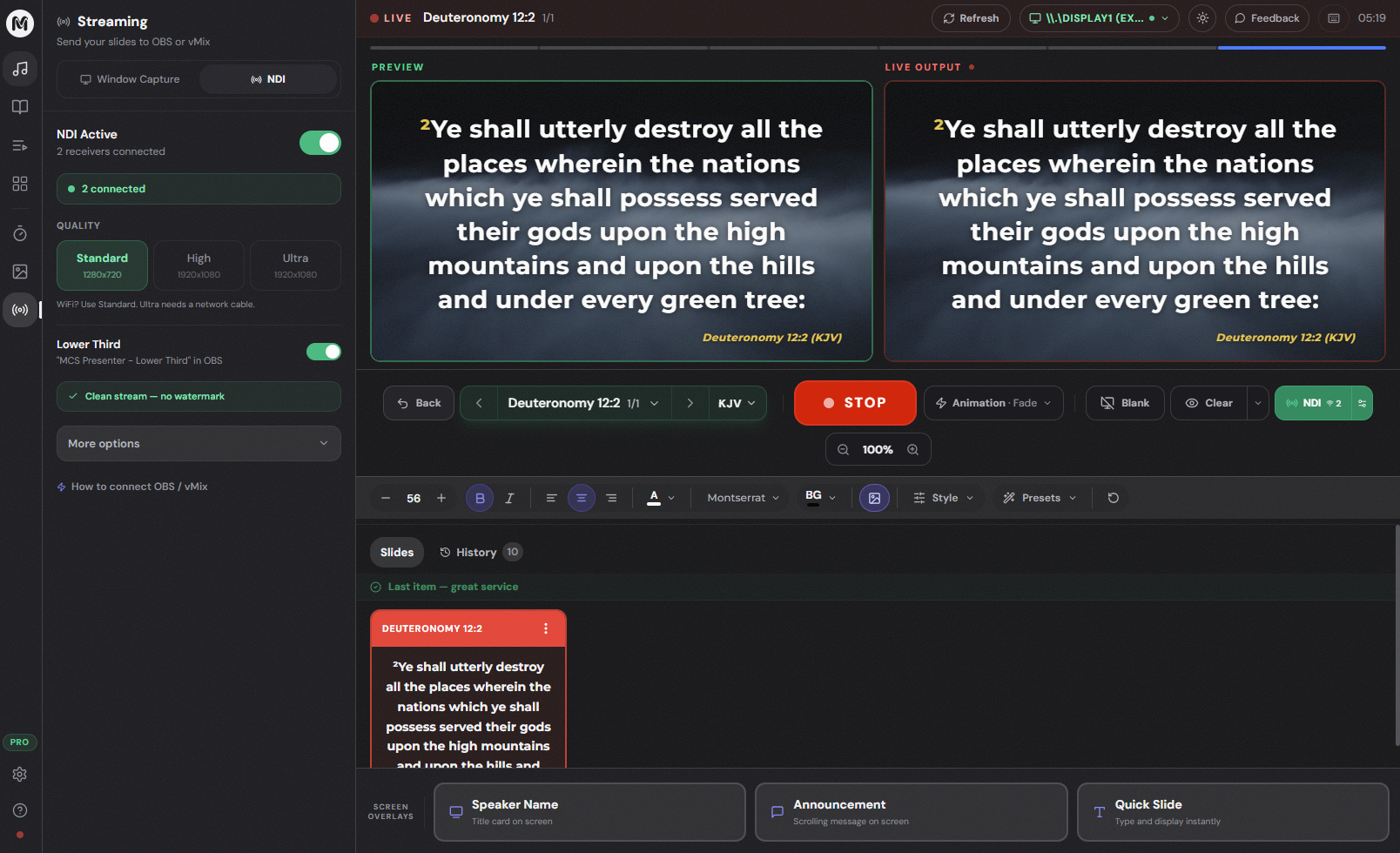 OBS and vMix church streaming browser source output